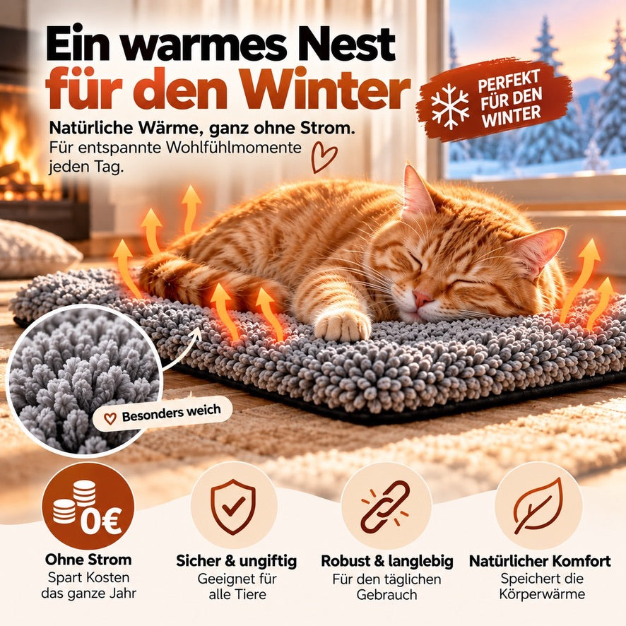 Katze auf der Wärmematte LIKIRI im Winter