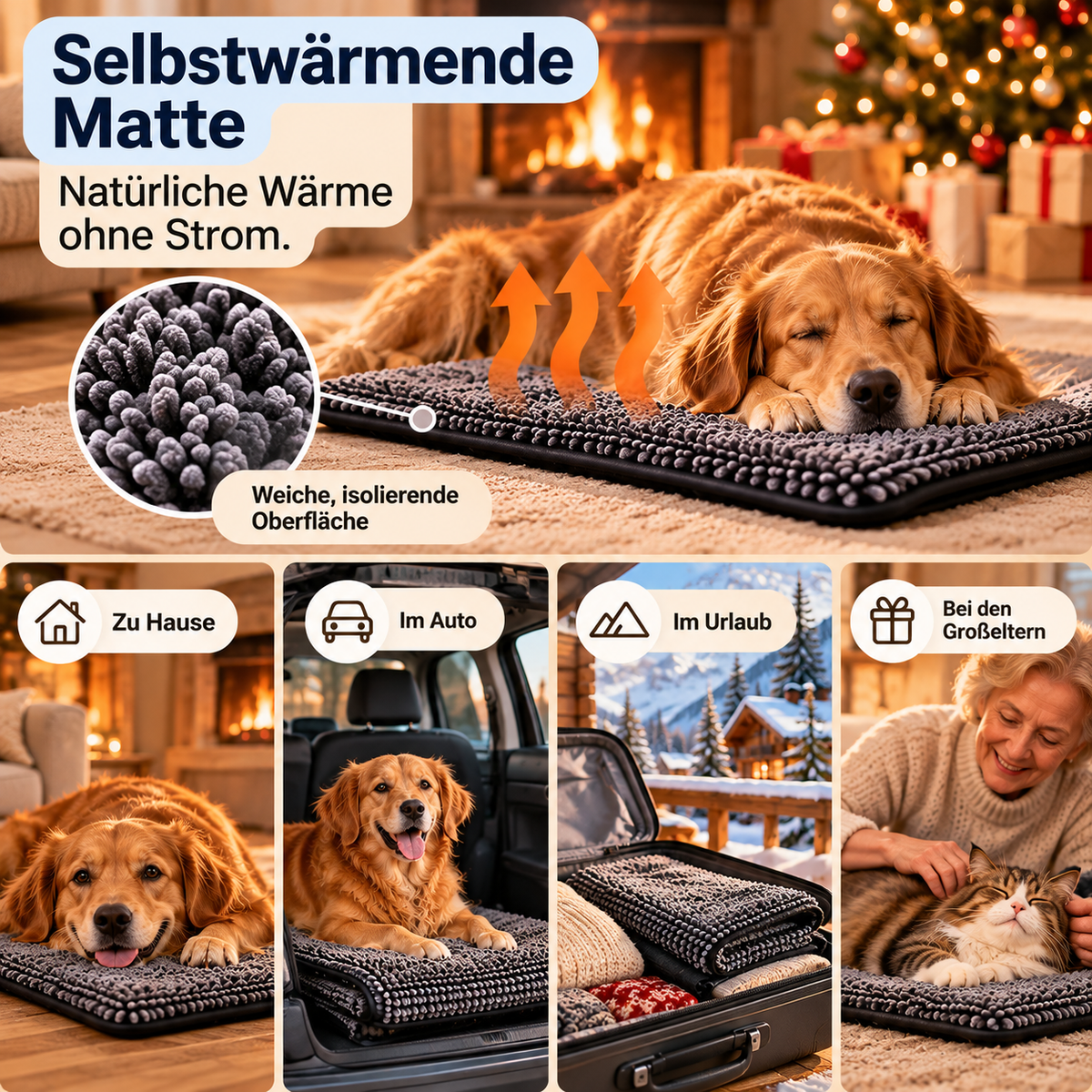 Katze auf der LIKIRI Wärmematte im Winter